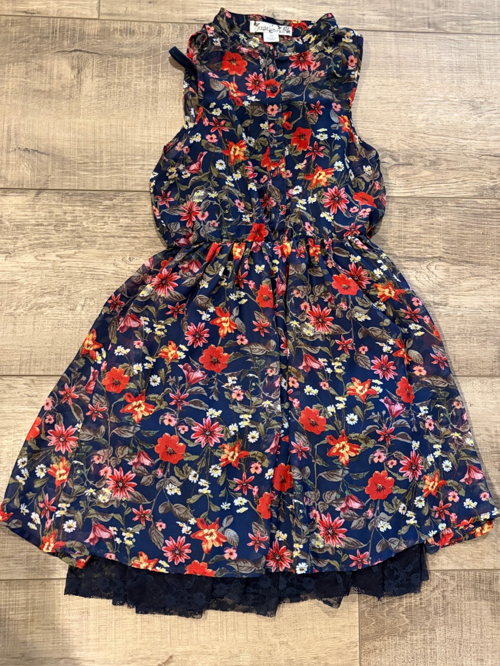 Knitworks Navy Floral Blouse with Red & Pink Flowers